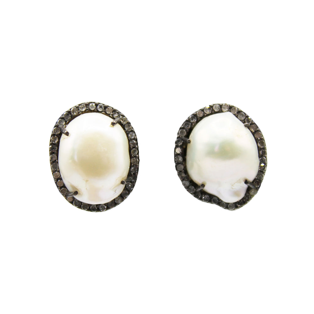 Pearl & Diamond Post Earrings