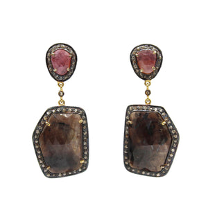 Smokey Topaz & Ruby Double Drop Earrings