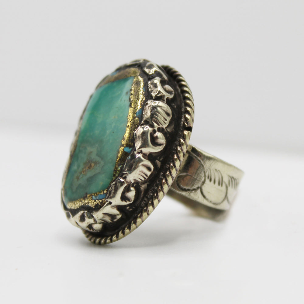 Vintage Tibetan Turquoise & Gold Ring